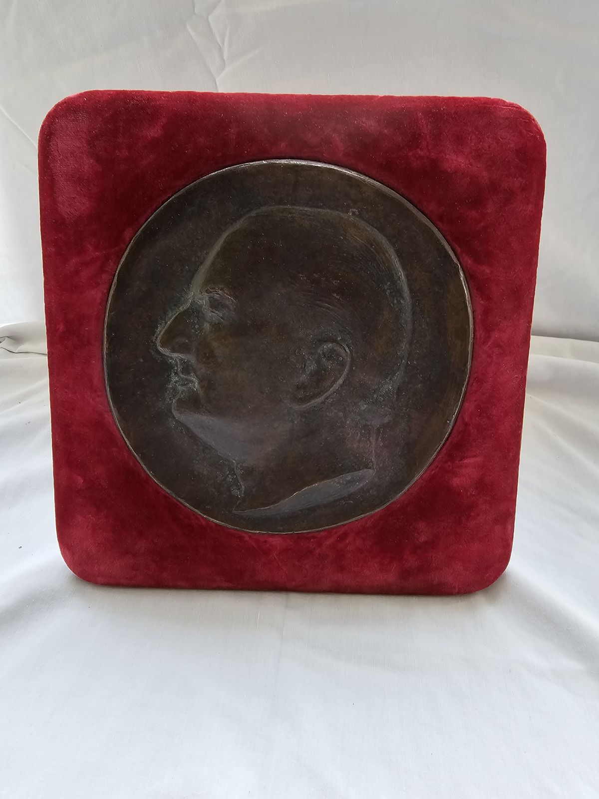 Brass Memorial Plaque Late Victorian On A Velvet And Water Silk Stand photo for sale