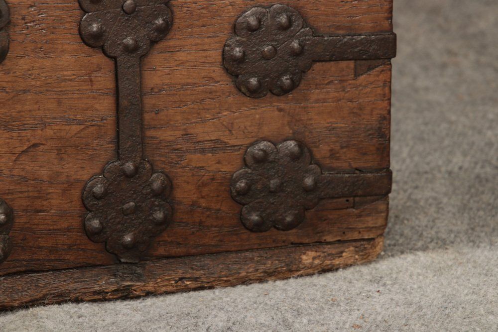 photo for sale Small Antique Gothic Chest With Iron Bands, 1500