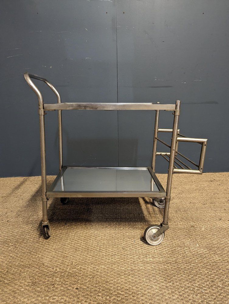 Rolling Trolley Bar With Mirror Top & Steel Structure photo furniture
