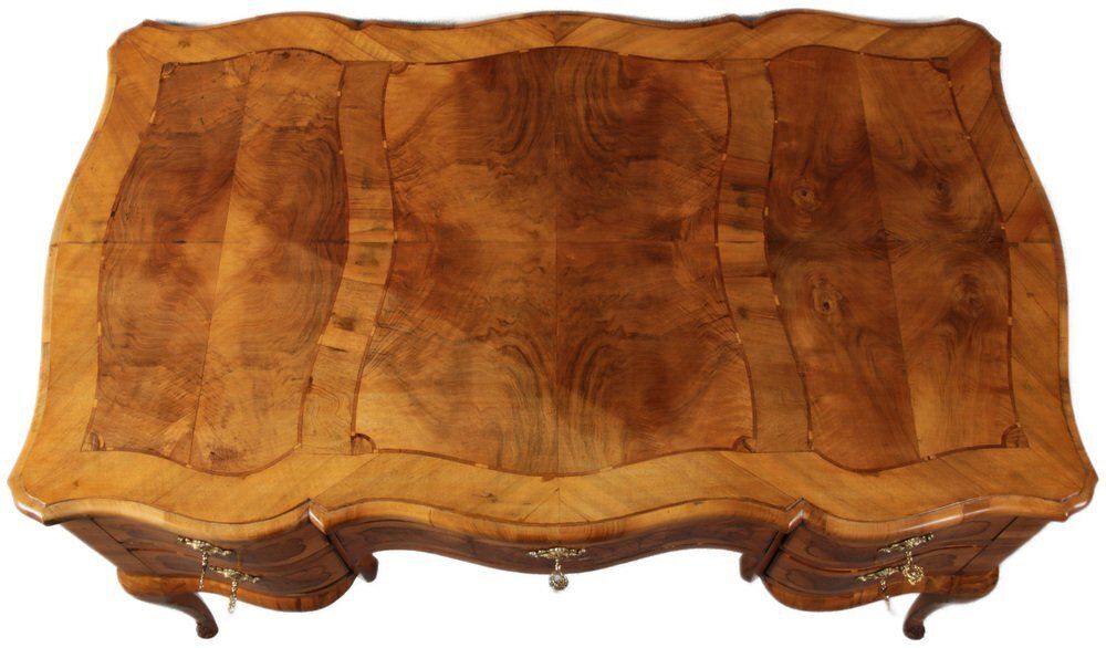 Antique Baroque Desk In Walnut Inlay, 1780 photo vintage