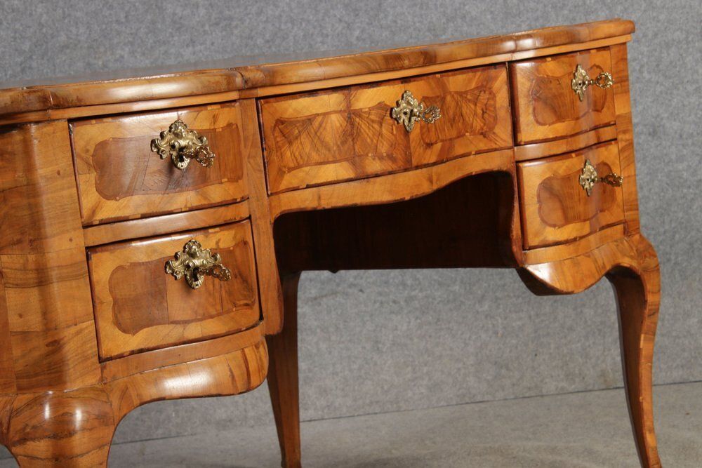 Furniture Antique Baroque Desk In Walnut Inlay, 1780 photo