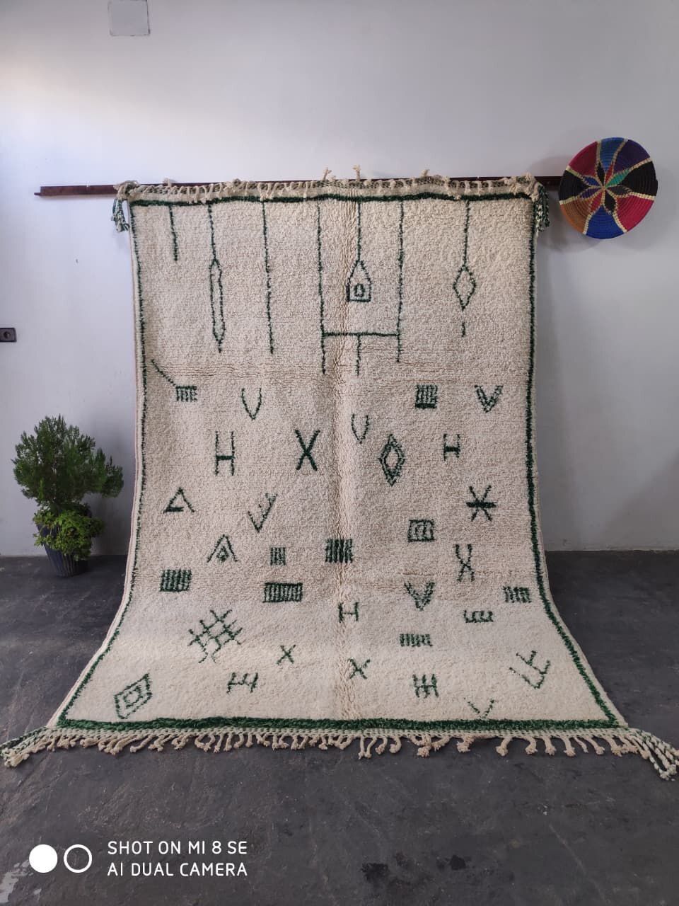 Large Beni Ourain Rug With Green Berber Symbols 300x200 Cm