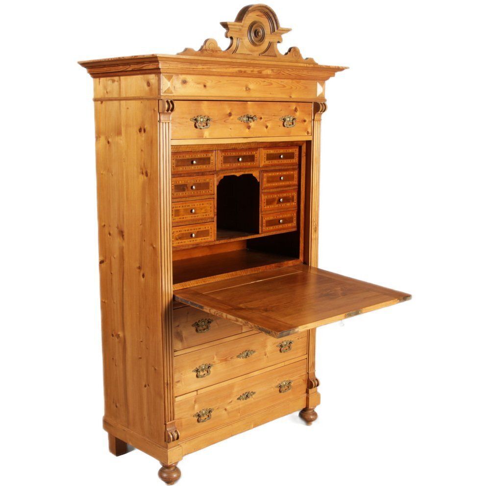 Antique Secretaire In Softwood, 1880 photo for sale