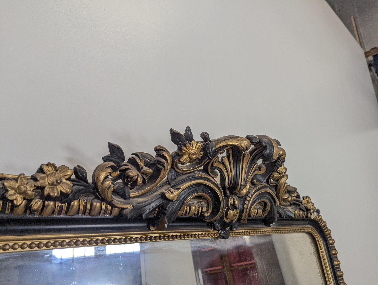 Large Napoleon III Mirror With Double Black And Gold Patina photo for sale