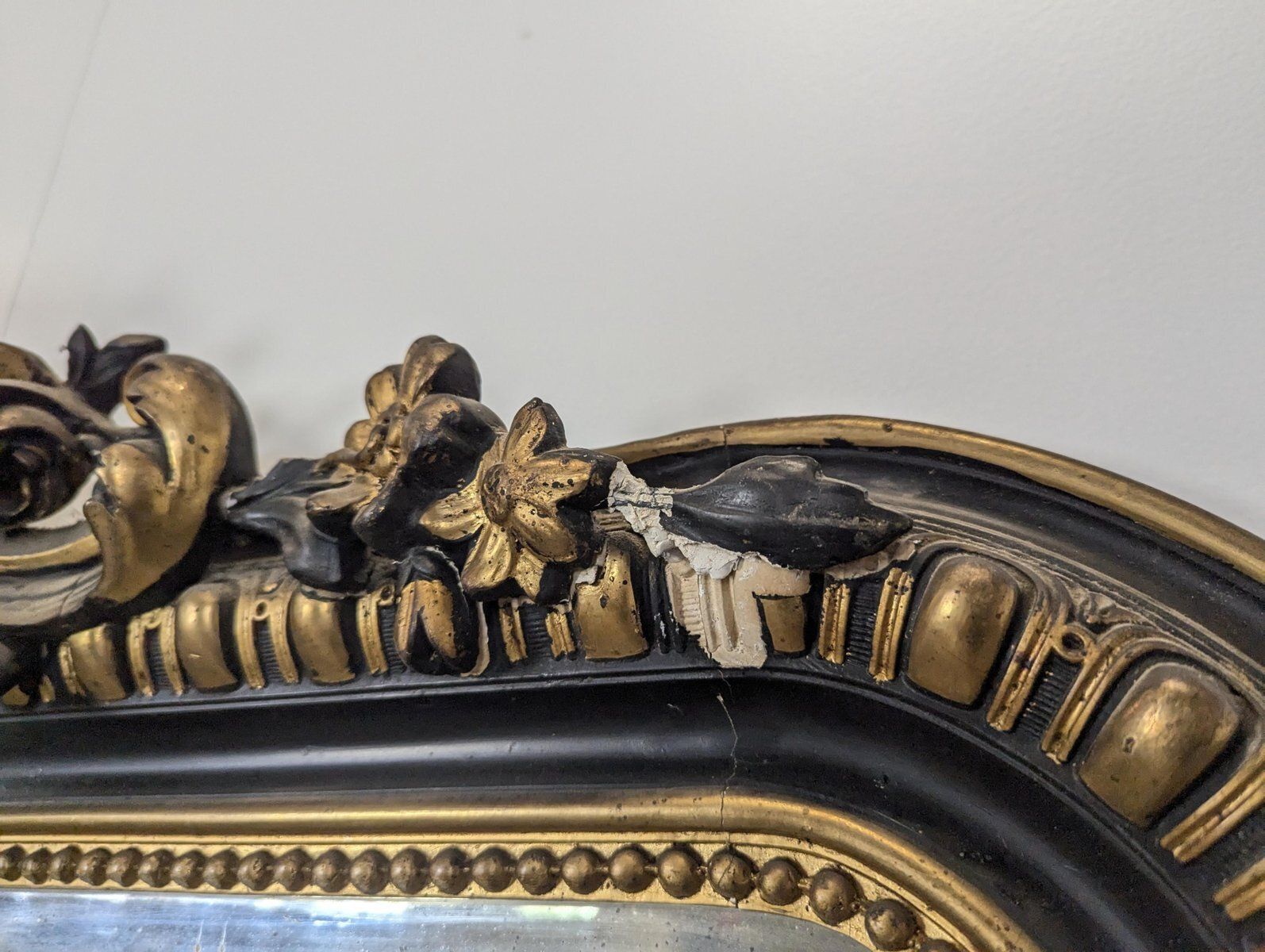 Large Napoleon III Mirror With Double Black And Gold Patina photo 1085.0
