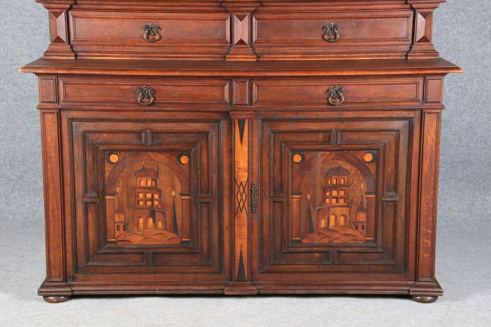 Antique Historicism Buffet With Architecture Inlaid, 19th Century photo vinterior