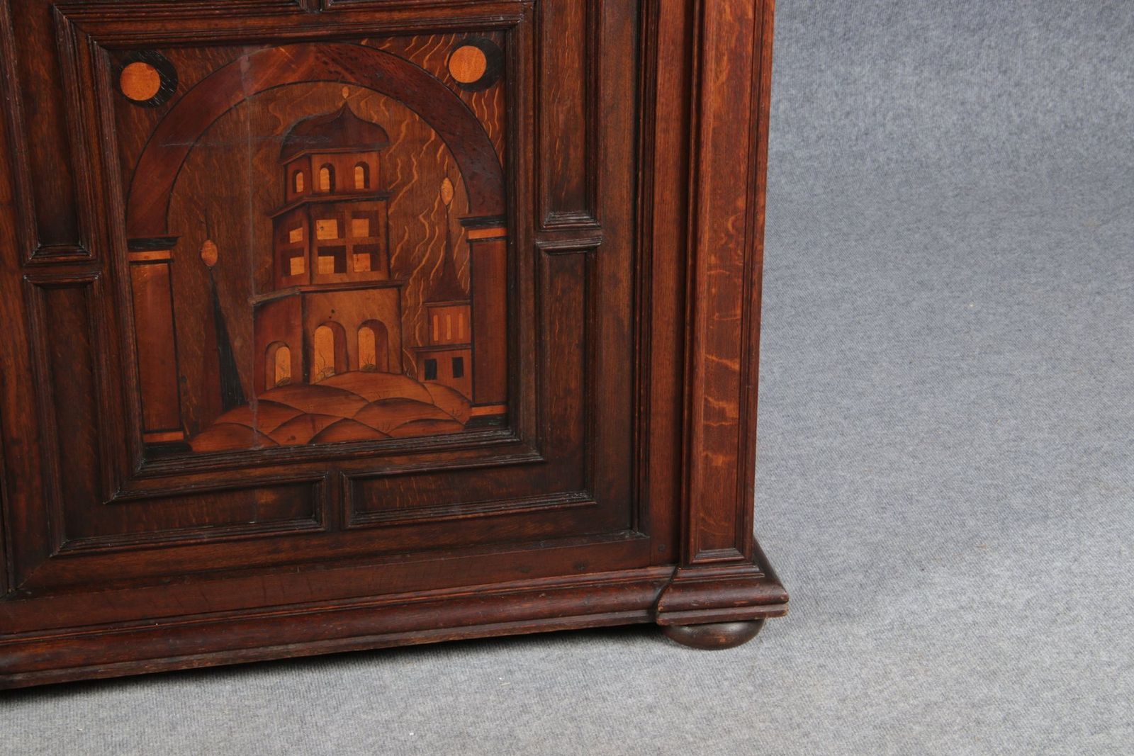 Furniture Antique Historicism Buffet With Architecture Inlaid, 19th Century photo