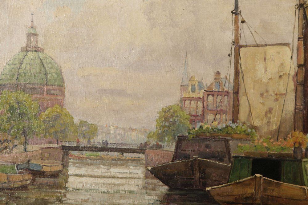 photo buy R. Hornemann, Flower Market On The Canal In Amsterdam, 1900s, Oil On Canvas