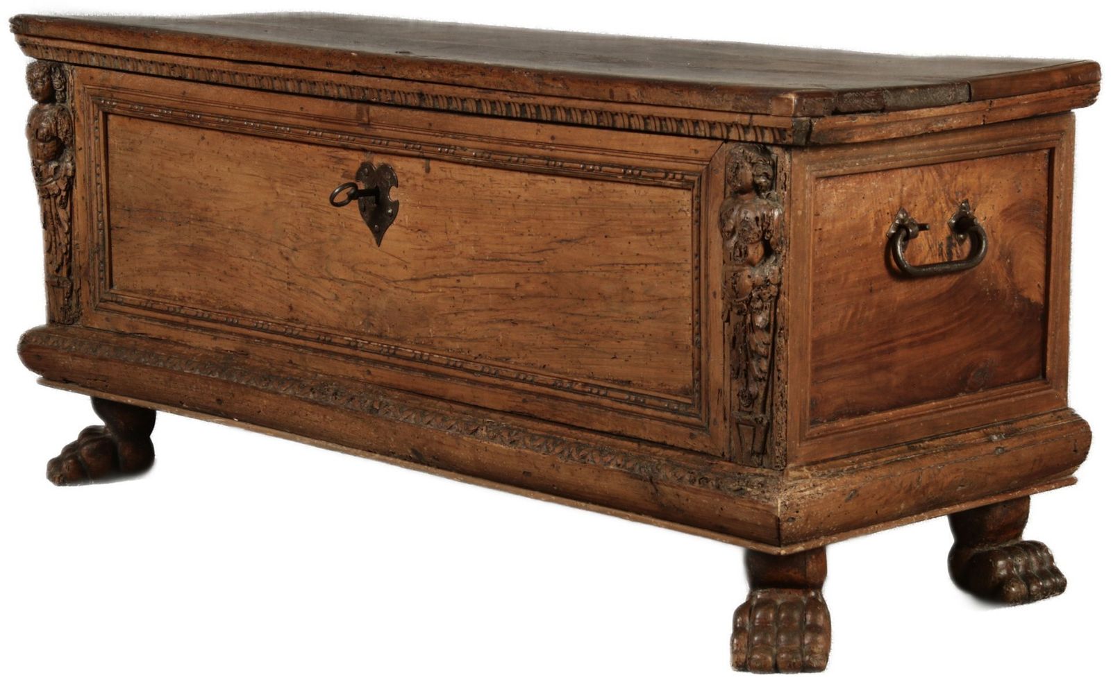 Antique Italian Cassone Renaissance Chest In Walnut, 1700 photo for sale