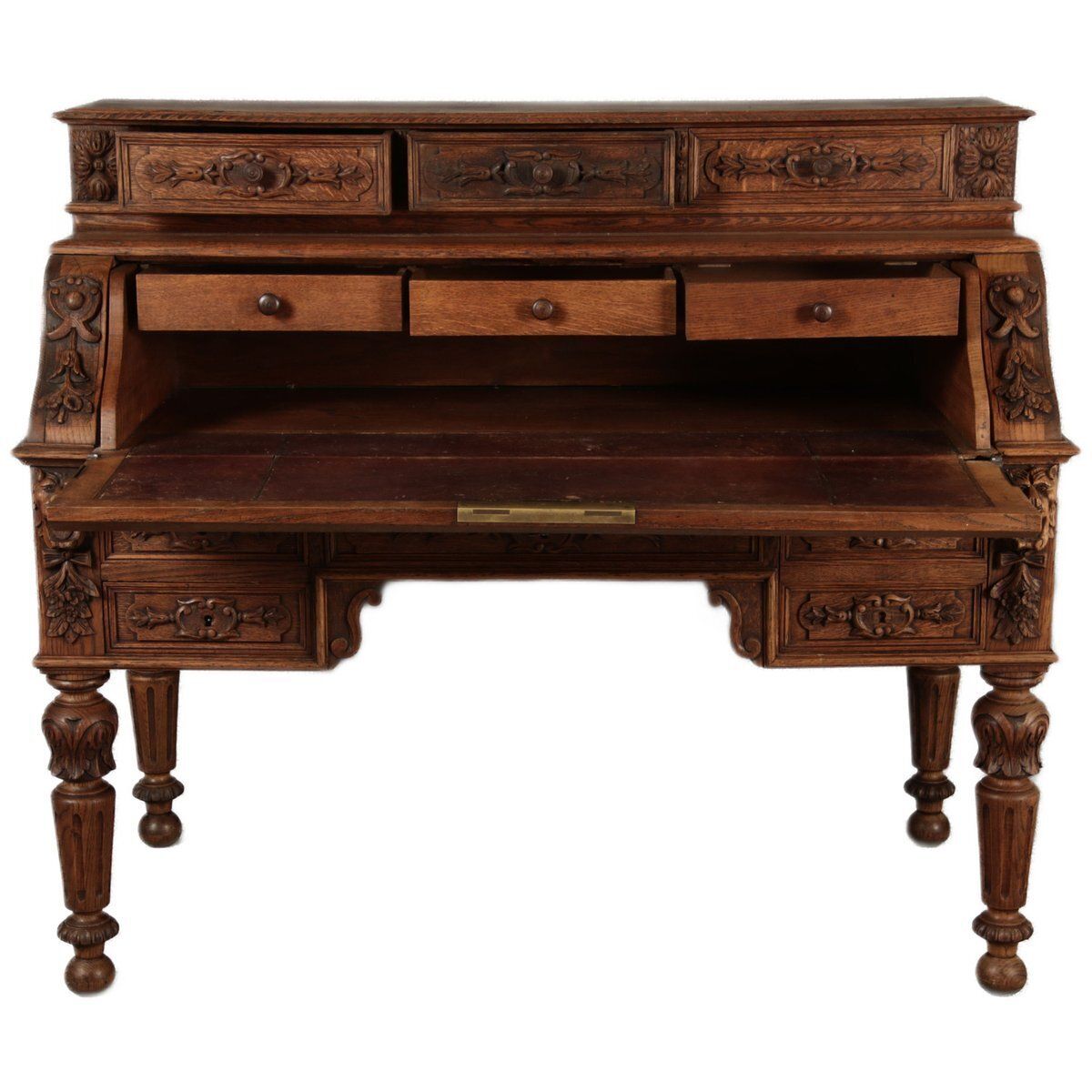 Antique Secretary Desk With Carved Oak, 1881 photo Furniture