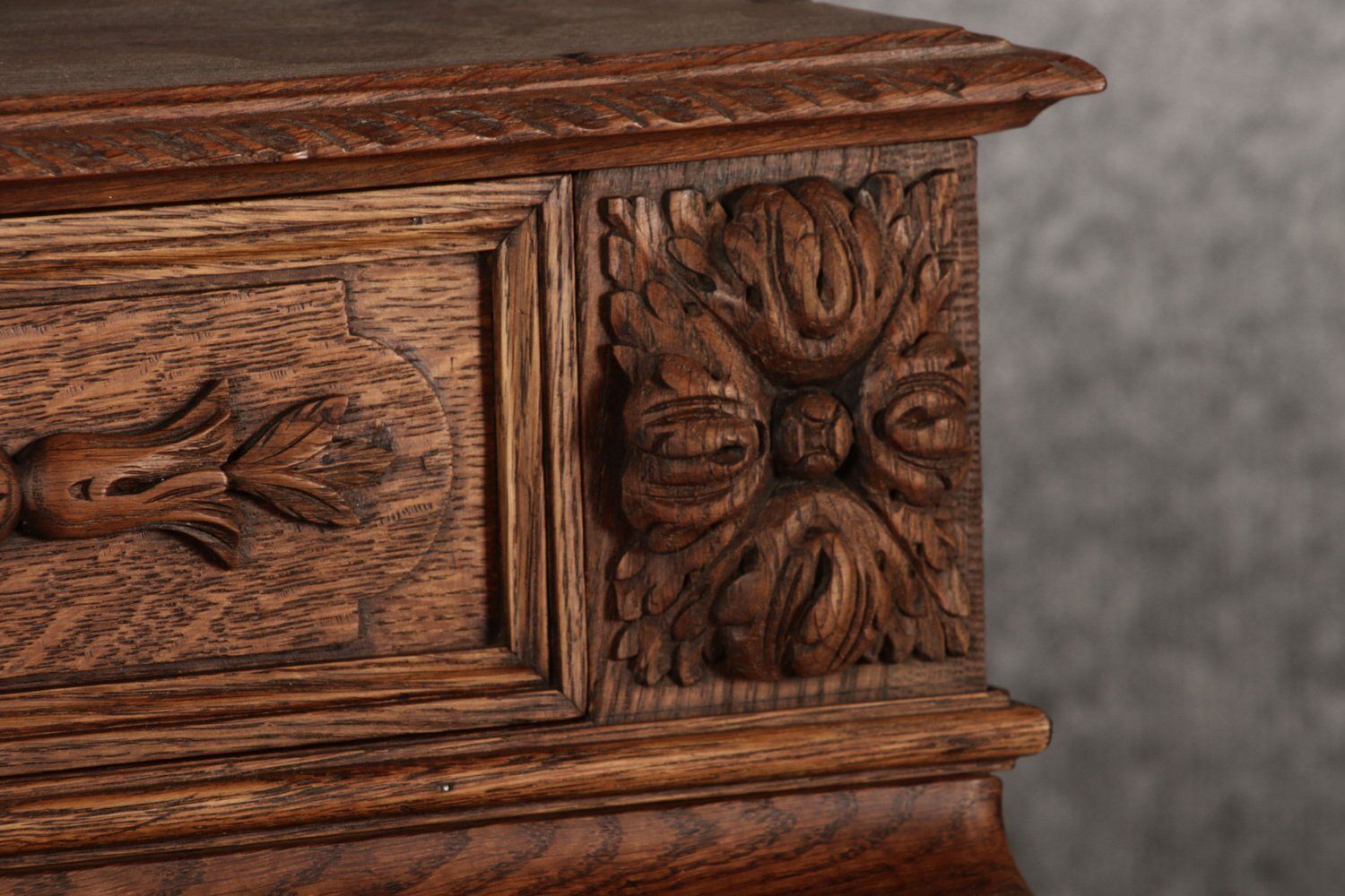 Furniture Antique Secretary Desk With Carved Oak, 1881 photo