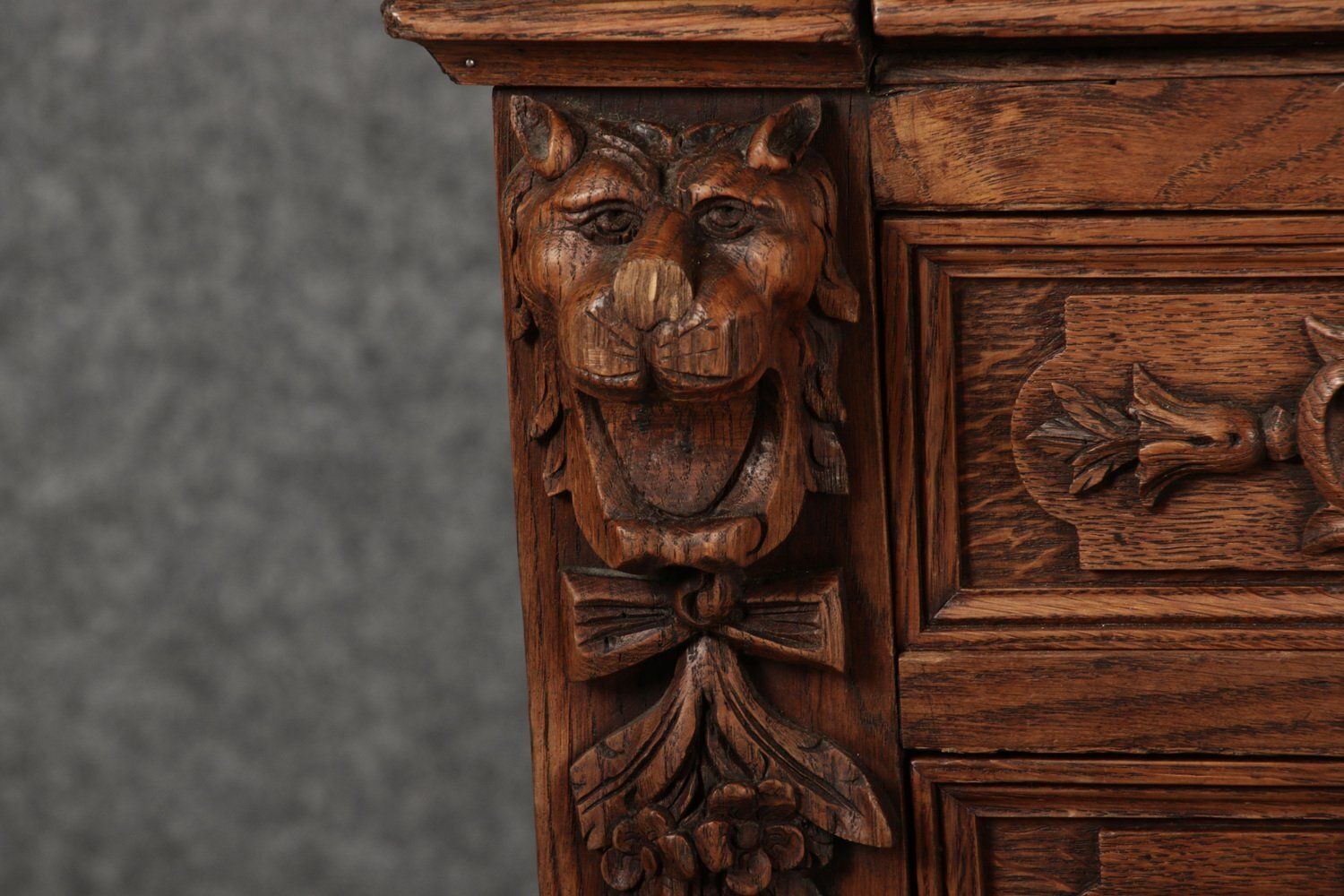 2196.0 Antique Secretary Desk With Carved Oak, 1881 photo