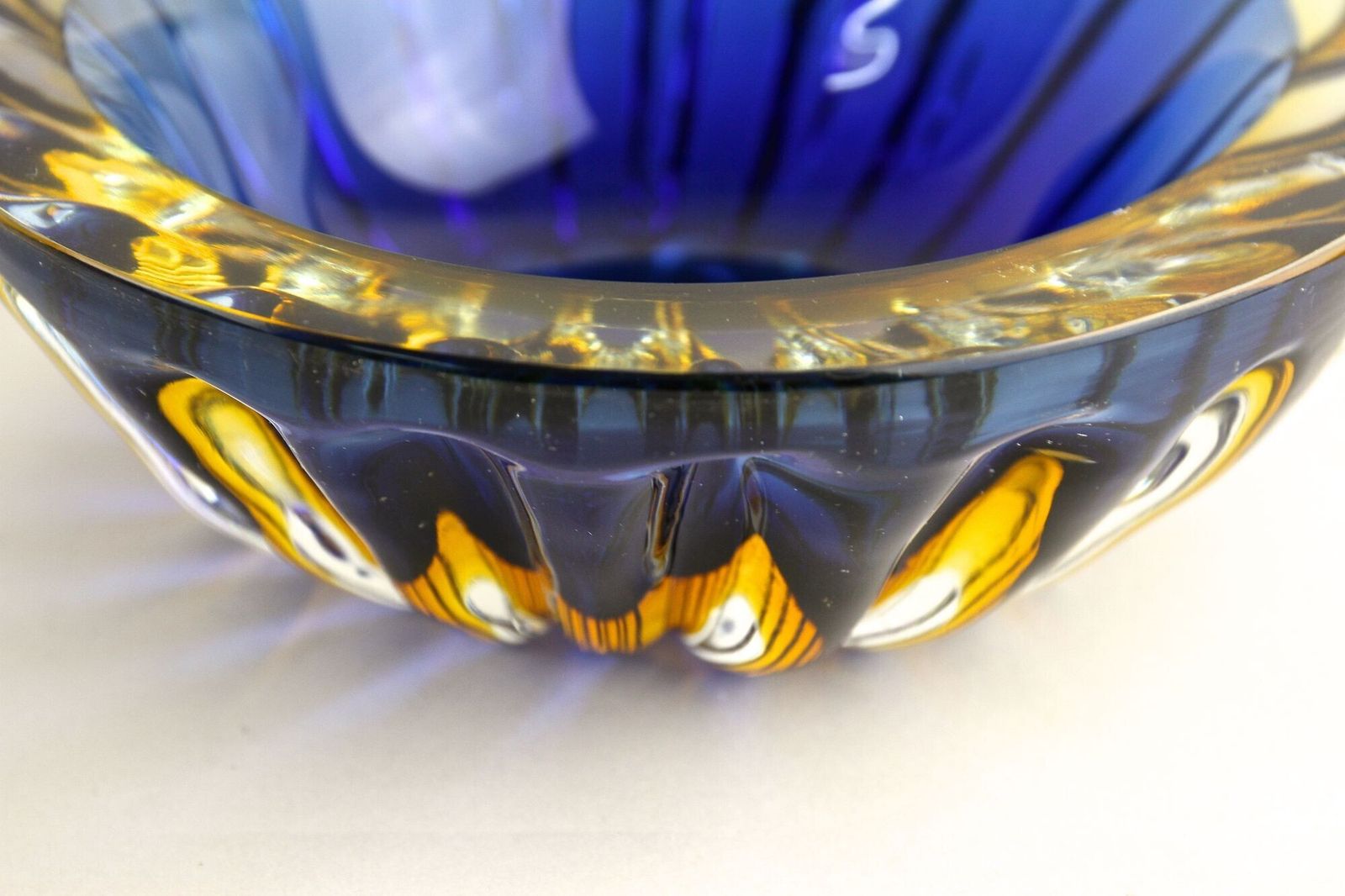 photo vinterior Mid Century Murano Glass Bowl, Dark Blue/ Amber, Italy Ca. 1960