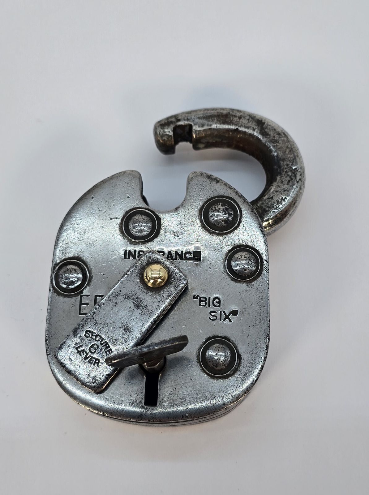 An Industrial Era 1930s Insurance Six Leaver Steel Padlock photo for sale