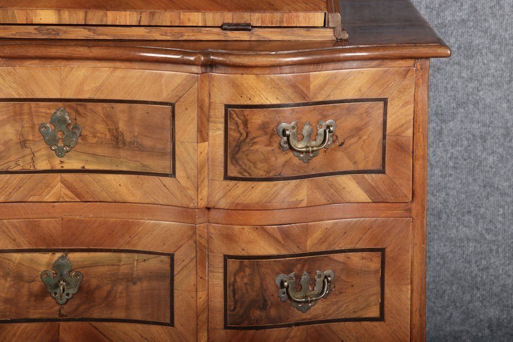 photo vinterior Antique 18th Century Baroque Tabernacle Secretary In Oak With Walnut Veneer, 1730s