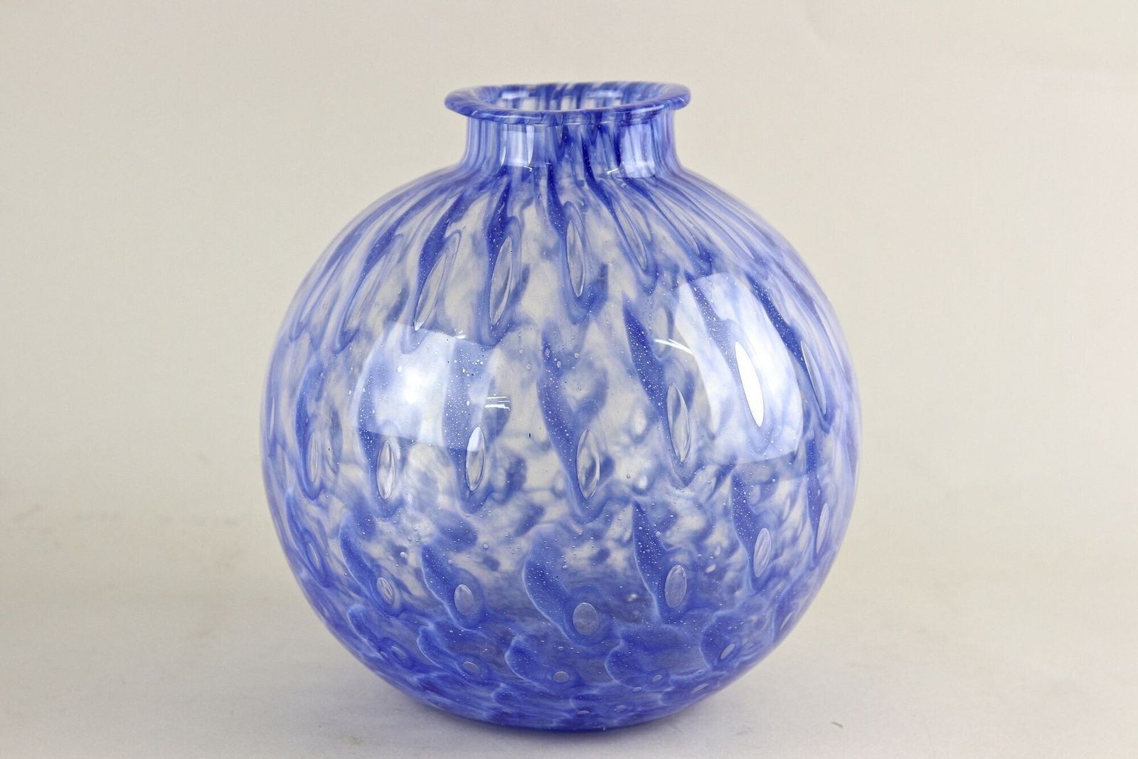 20th Century Blue Murano Glass Ball Vase, Mid Century Modern, Italy Ca. 1970 photo vinterior
