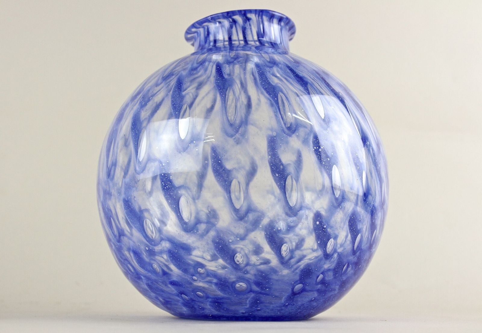 20th Century Blue Murano Glass Ball Vase, Mid Century Modern, Italy Ca. 1970 photo buy