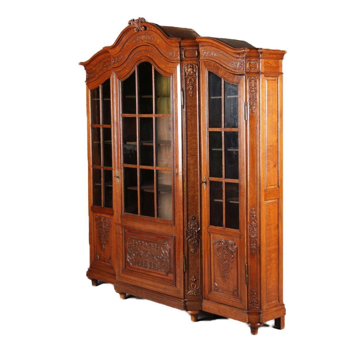 Antique Baroque Oak 3 Door Display Case With Carvings, Aachen Lüttich, 19th Century photo for sale