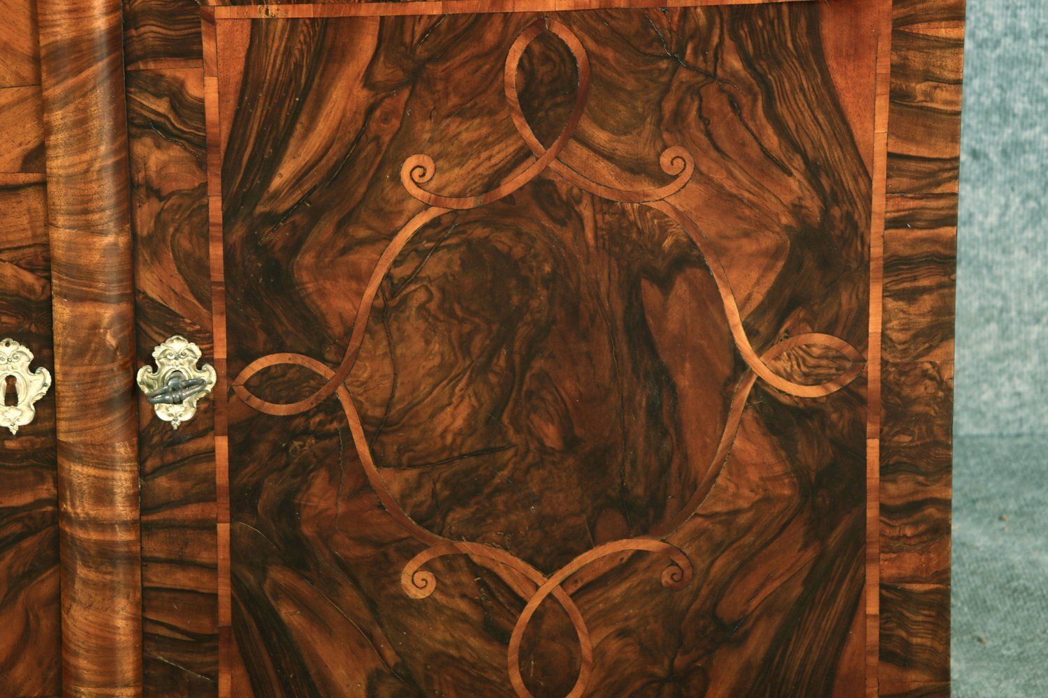 Baroque Secretary Walnut With Inlays, 1740s photo vintage