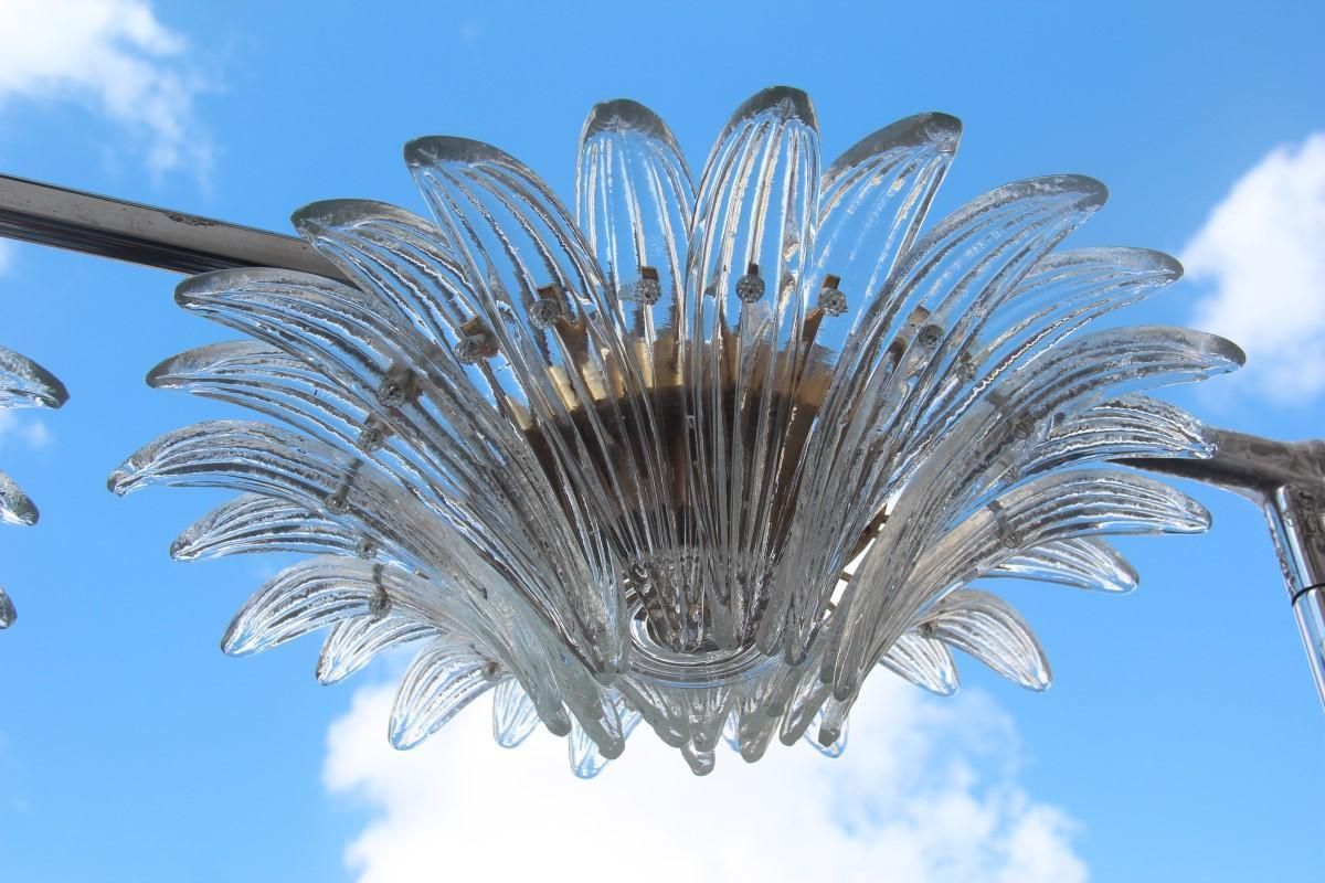 Pair Of Chandelier Palmette Barovier Design Italy 1970s Transparent Glass Round photo for sale