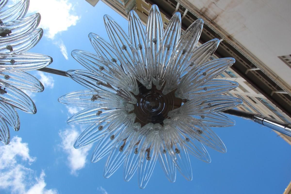 Pair Of Chandelier Palmette Barovier Design Italy 1970s Transparent Glass Round photo vinterior