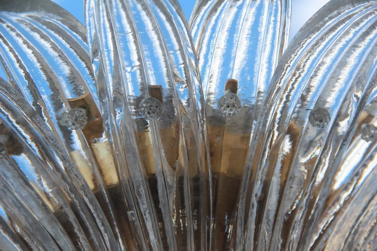 Pair Of Chandelier Palmette Barovier Design Italy 1970s Transparent Glass Round photo vintage