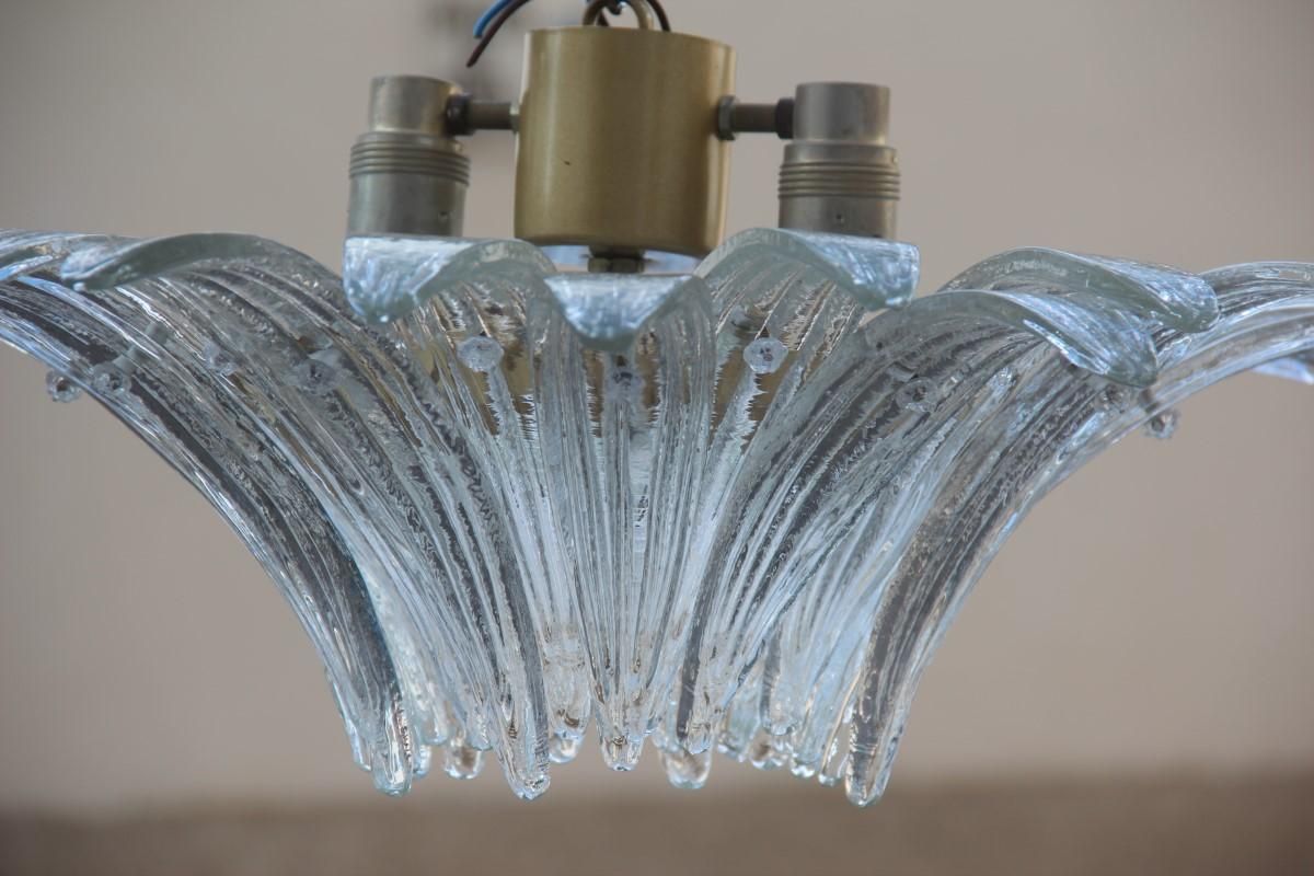 photo for sale Pair Of Chandelier Palmette Barovier Design Italy 1970s Transparent Glass Round