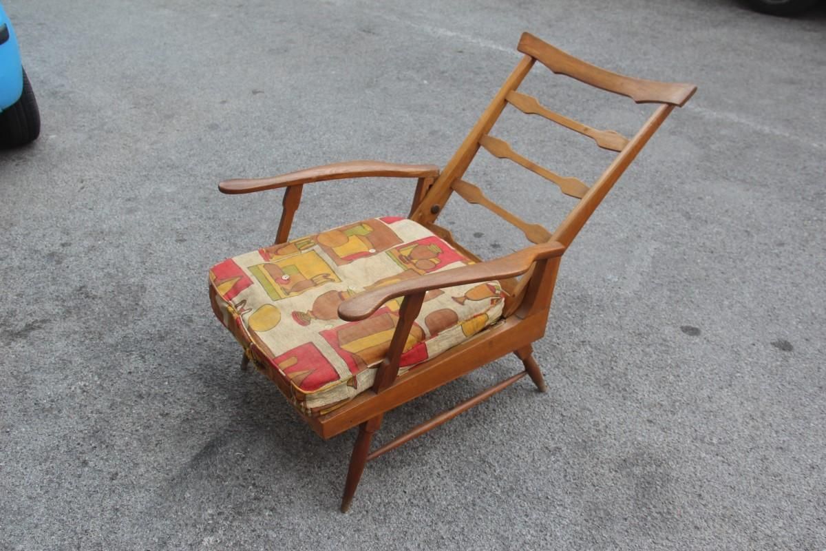Midcentury Italian Design Reclining Chestnut Armchair 1950s Shaped Paolo Buffa photo 1800.0