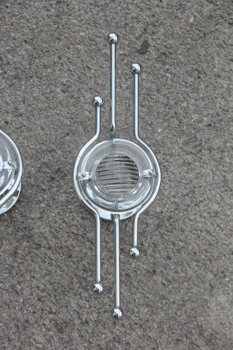 Pair Of Steel Italian Sconces Sculptural Form Glass Lens 1970 Stilkronen photo furniture
