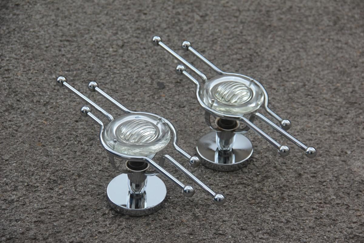 Pair Of Steel Italian Sconces Sculptural Form Glass Lens 1970 Stilkronen photo vinterior