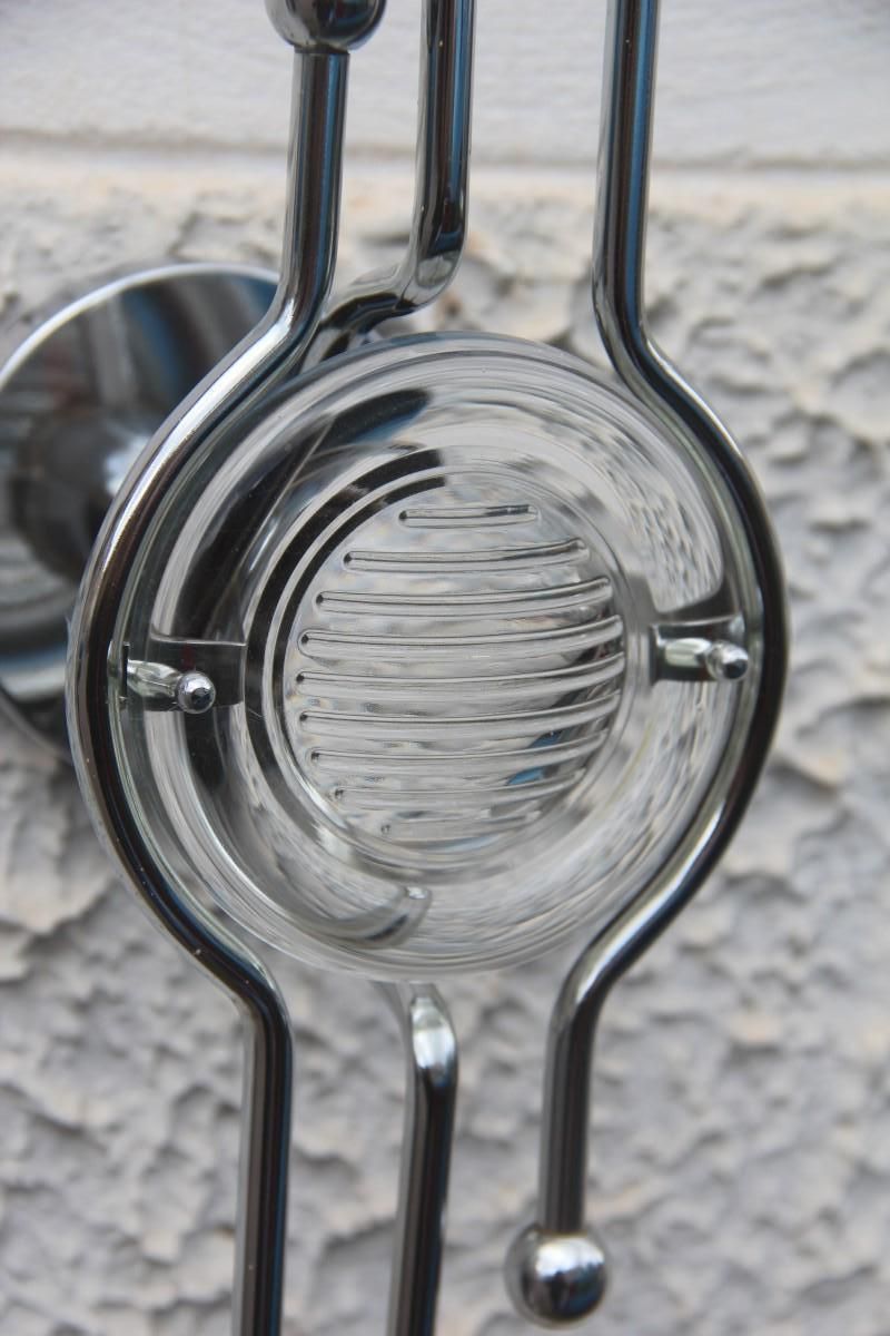 1080.0 Pair Of Steel Italian Sconces Sculptural Form Glass Lens 1970 Stilkronen photo