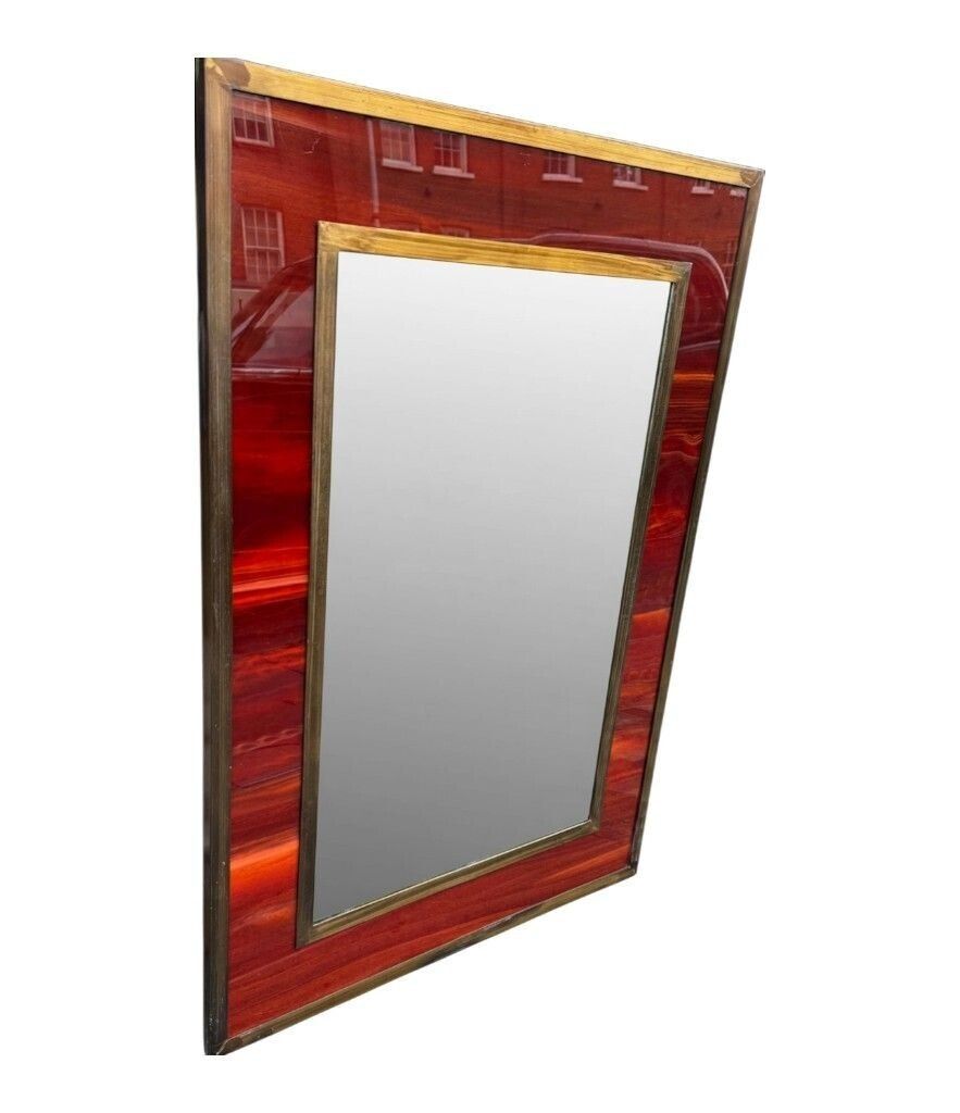 An Italian 1970s Faux Tortoiseshell And Brass Landscape Or Portrait Mirror photo vintage