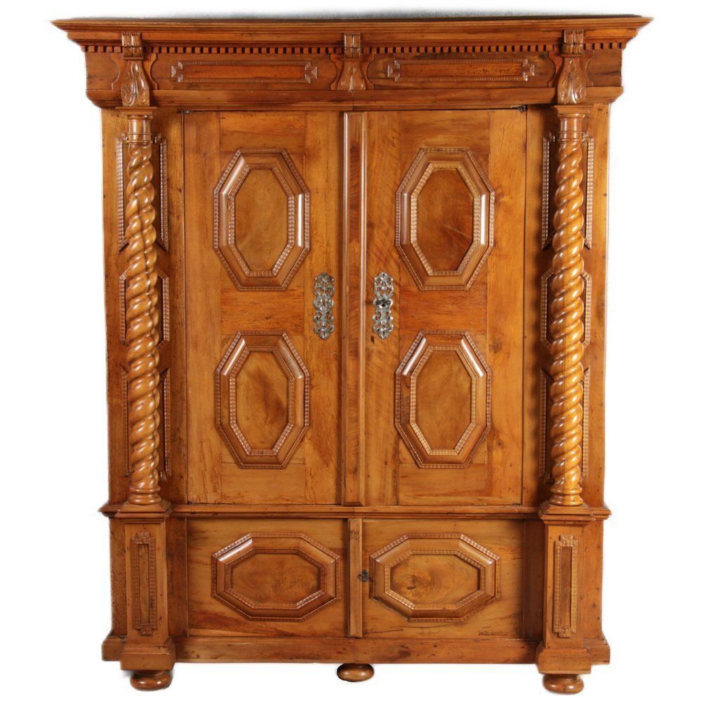 Antique Baroque Cabinet In Walnut With Corkscrew Columns, 1690 photo Furniture