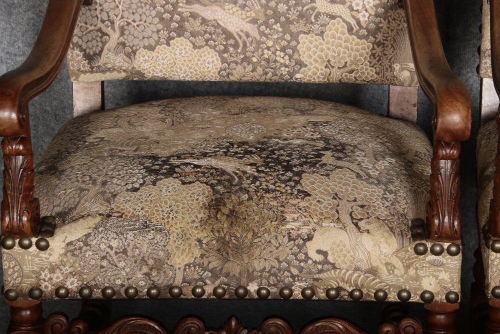 photo vintage Antique Baroque Armchairs In Walnut, 1800, Set Of 3
