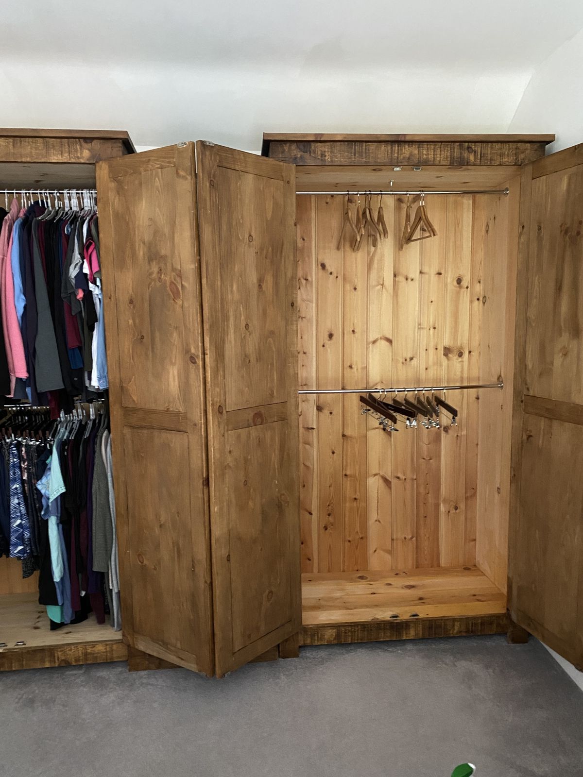 Pair Of Tall Wardrobes Custom Handmade Planed Solid Wood 7ft 6” Tall photo buy
