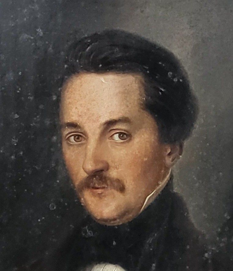 Portrait Of Man. Oil Painting On Wood Panel 19th Century photo for sale