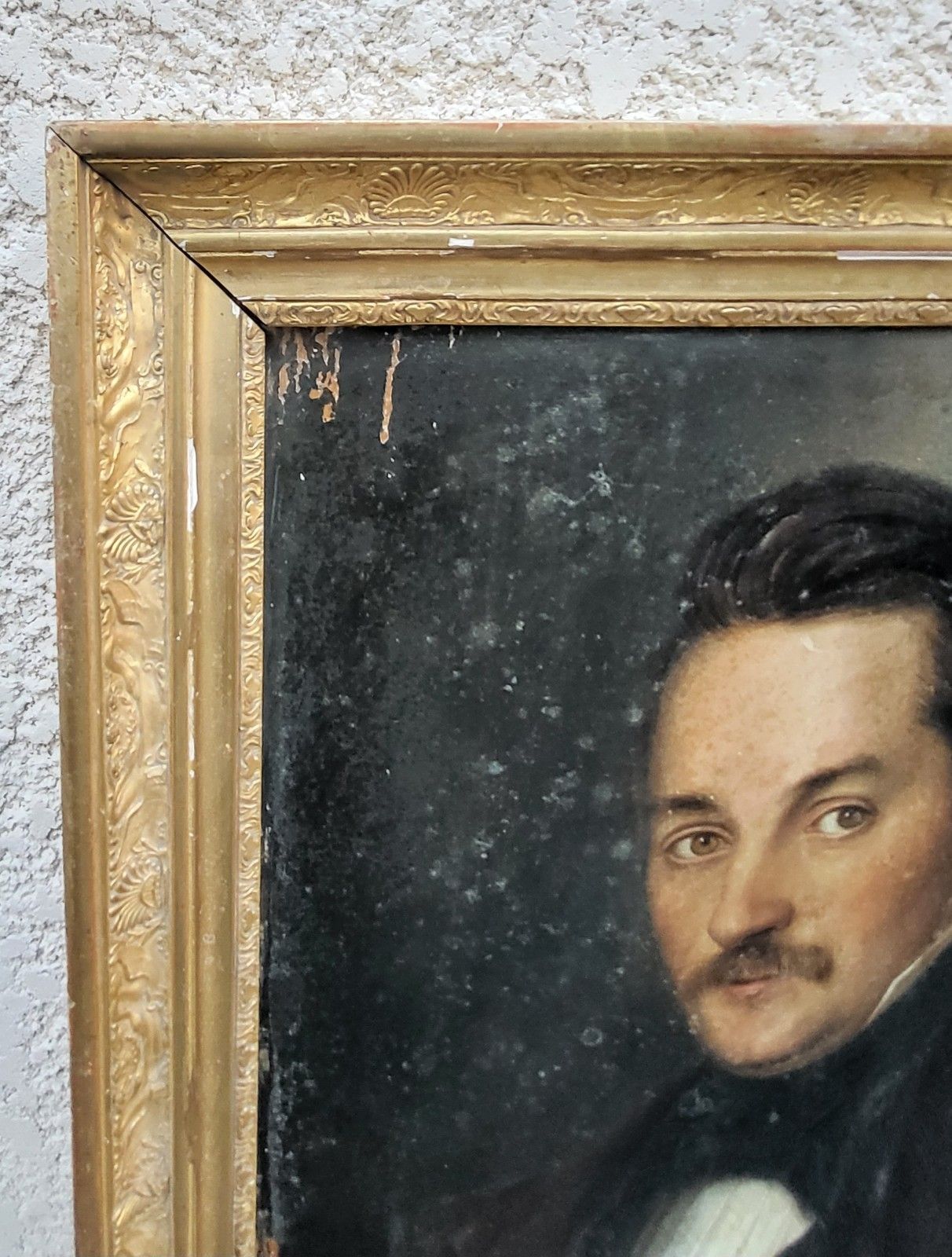 photo for sale Portrait Of Man. Oil Painting On Wood Panel 19th Century