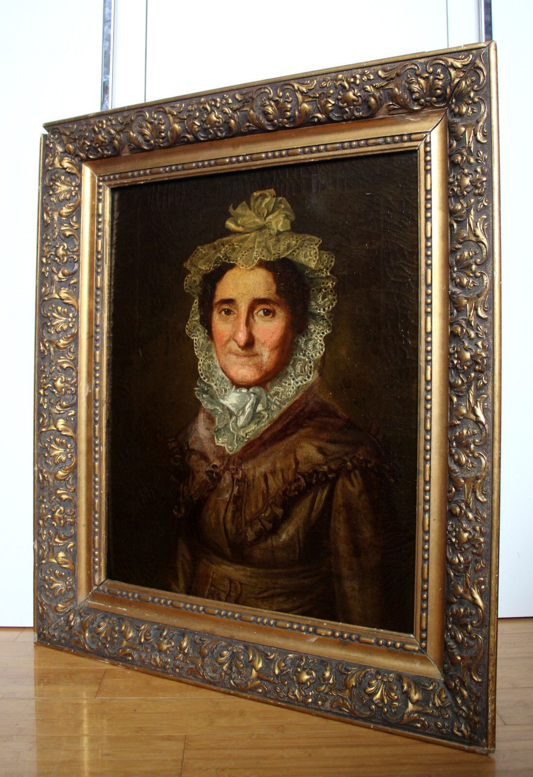 Biedermeier Portrait Of An Elderly Lady With Lace Hood Around 1800 photo vinterior