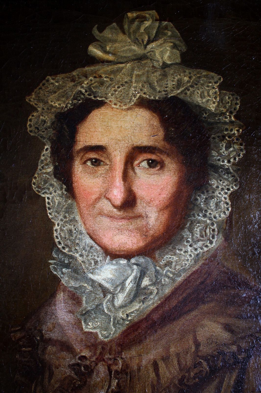 photo vinterior Biedermeier Portrait Of An Elderly Lady With Lace Hood Around 1800