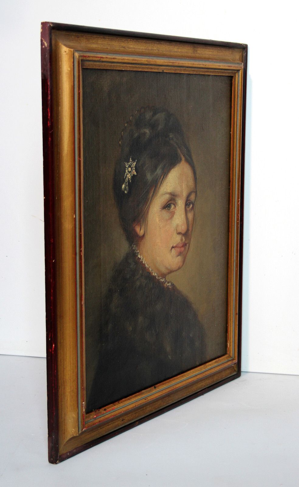 Biedermeier Portrait Of A Young Beautiful Lady With Fur Collar 19th Century photo furniture
