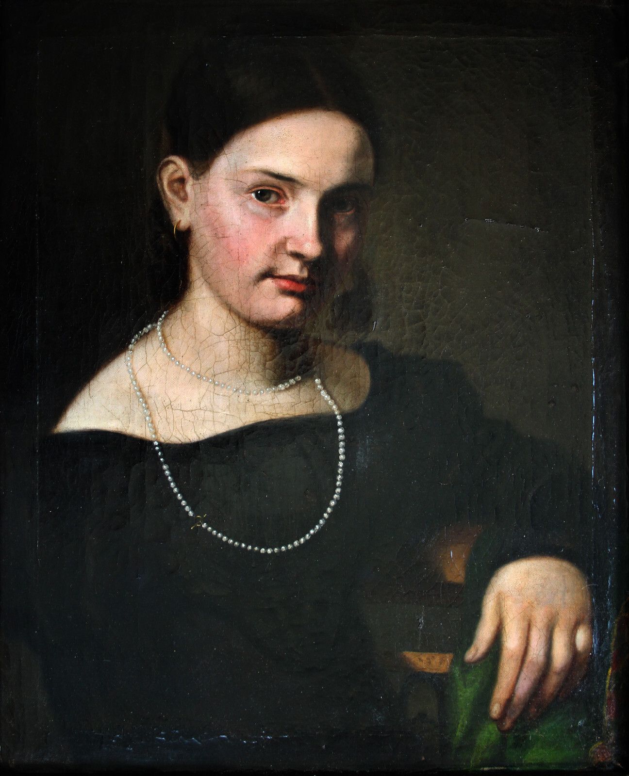 Gorgeous Portrait Of A Young Beautiful Lady With Pearl Necklace Around 1800 photo vintage