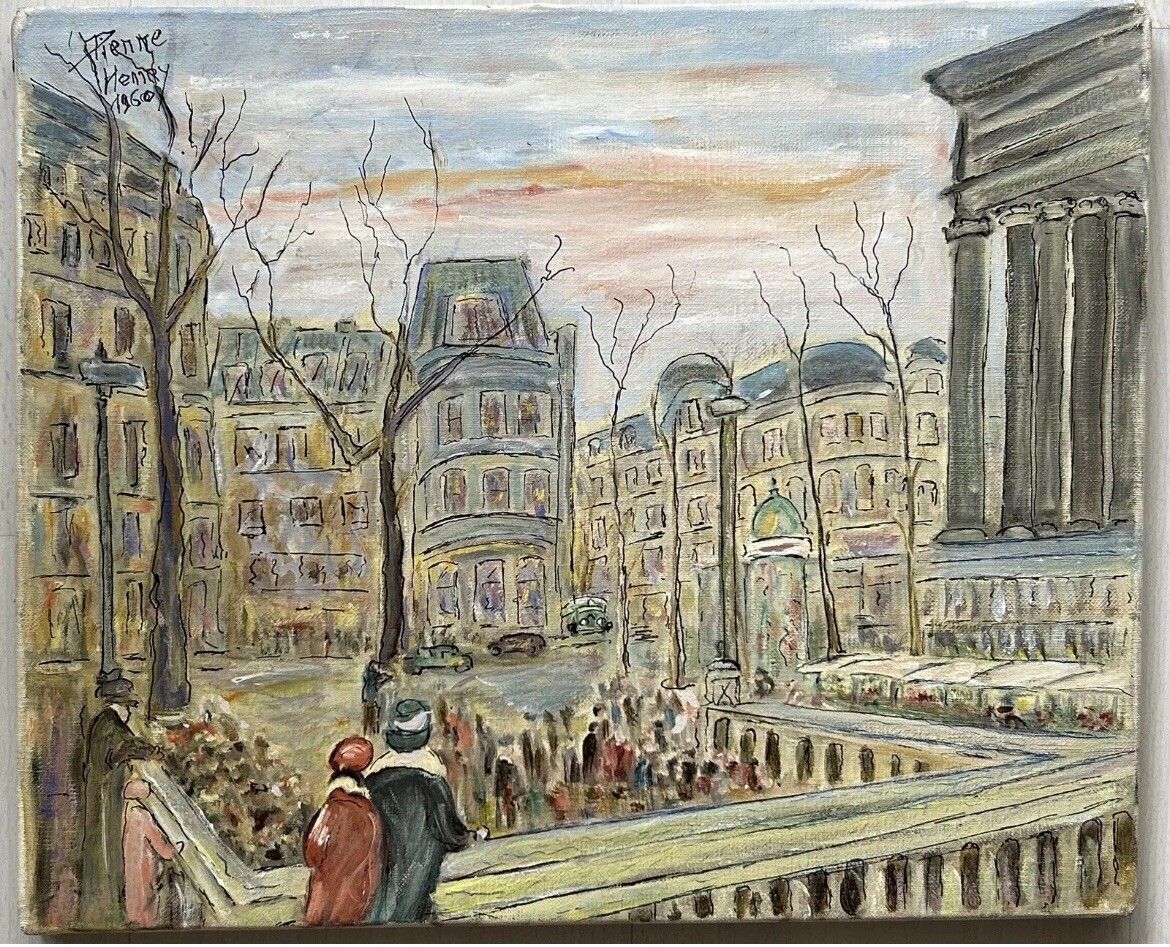Paris City Vintage Oil Canvas Painting, Landscape Scenariy Cityscape France
