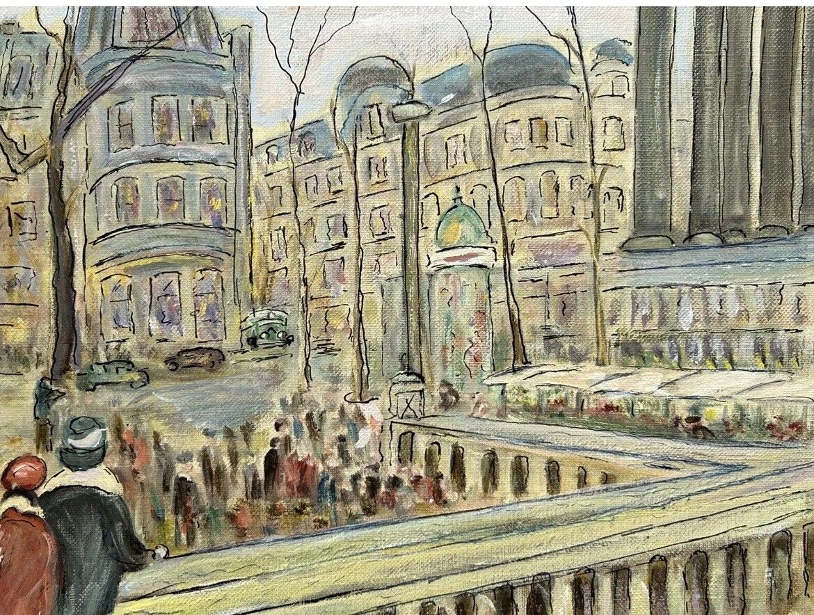 Paris City Vintage Oil Canvas Painting, Landscape Scenariy Cityscape France photo vinterior