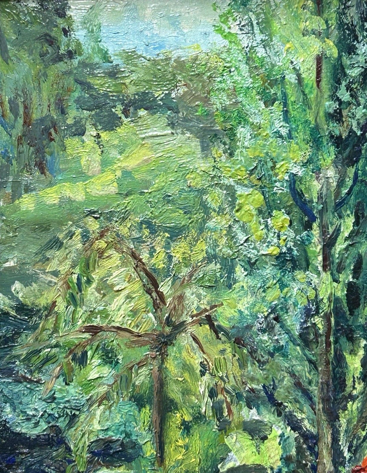 photo for sale Large Vintage Oil Painting, Garden Landscape, Hand Made, Framed