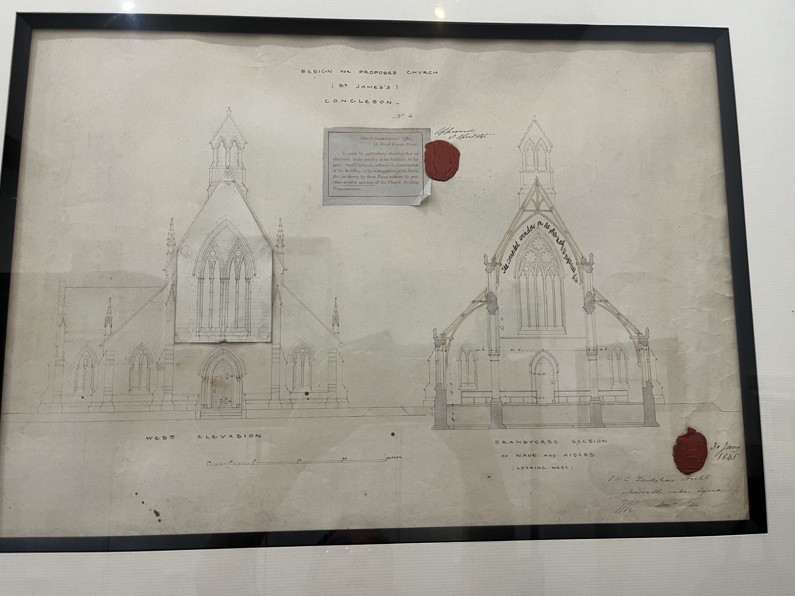 5 Original Architects Drawings (1745)of St James Church In Congleton. All 5 Are Originals Not Prints & Have All Been Mounted, Framed & Sympathetically Preserved By Professional Framers Sherratt & Reece In Leek.