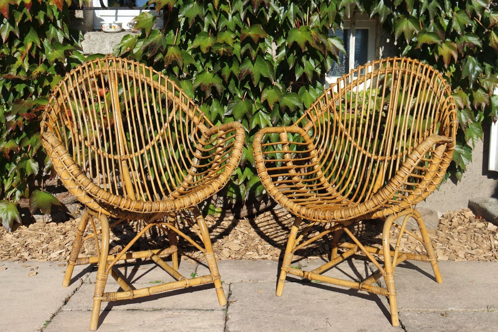 Rattan And Bamboo Garden Furniture Attributed To Franco Albini, Italy, 1960s, Set Of 4 photo vintage