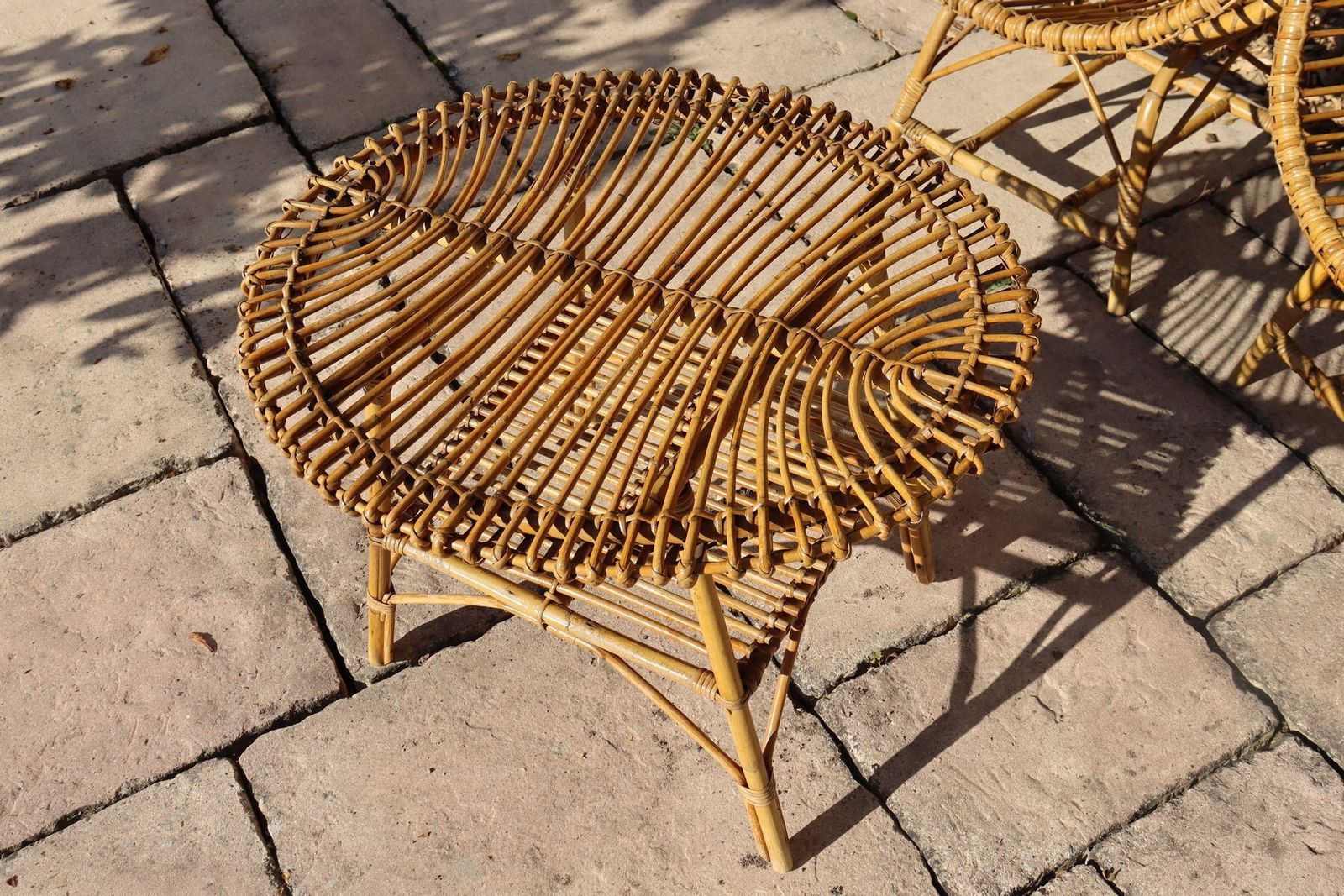 photo vintage Rattan And Bamboo Garden Furniture Attributed To Franco Albini, Italy, 1960s, Set Of 4