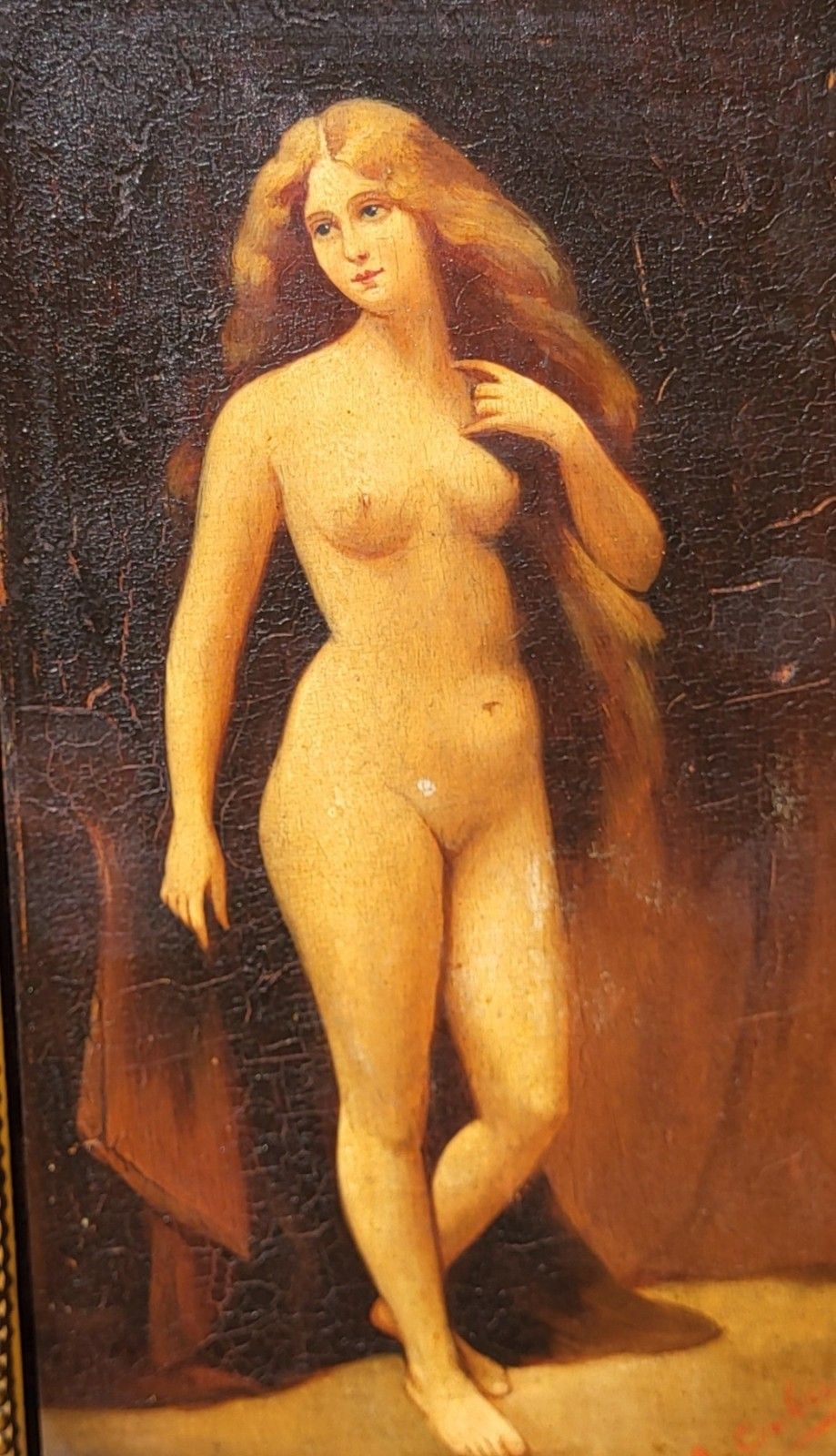 Female Nude. Oil Painting On Wood Panel Signed Style Xlxth Century photo furniture