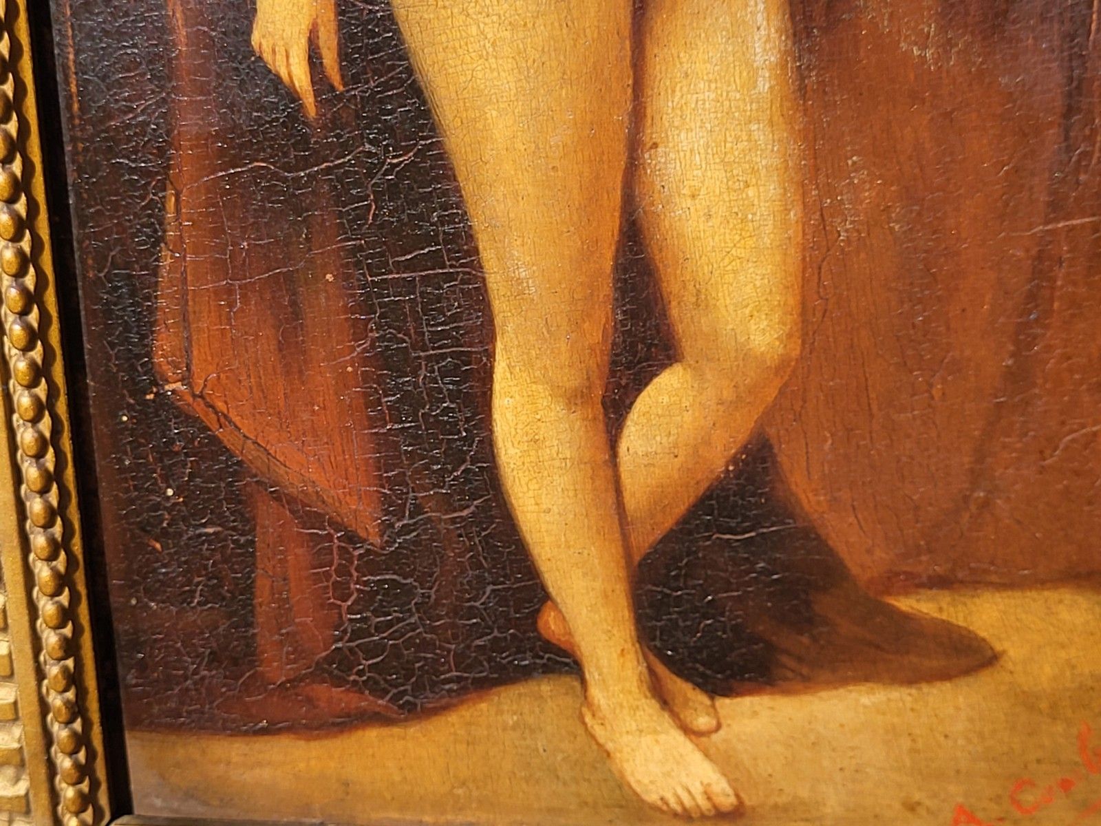photo vinterior Female Nude. Oil Painting On Wood Panel Signed Style Xlxth Century