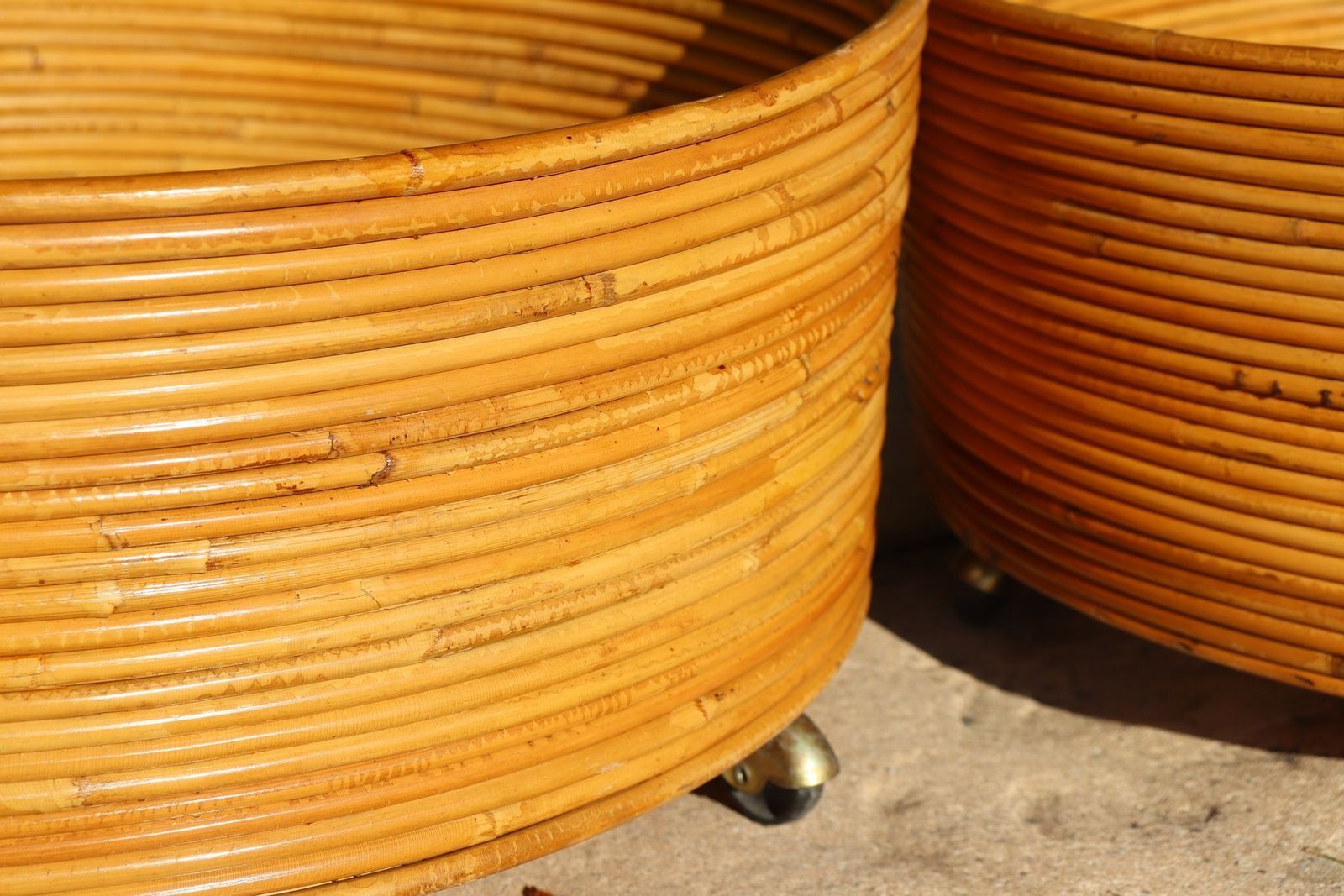 Italian Rattan Planters, 1960s, Set Of 2 photo vinterior